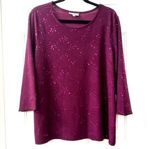 JM Collection sequin top 3/4 length sleeves size 2X (T1)